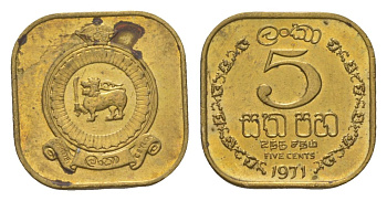 Цейлон 5 центов 1971 KM 129 никель латунь UNC 4625-661