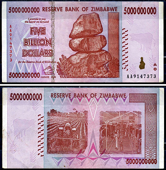 Зимбабве 5000000000 долларов 2008 Pick 84 бумага 7376-34-3-1