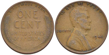 США 1 ЦЕНТ 1941 ЛИНКОЛЬН KM 132 бронза 218-418