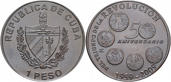КУБА 1 ПЕСО 2009 50 ЛЕТ ПОБЕДЫ РЕВОЛЮЦИИ, МОНЕТЫ, БОЛЬШАЯ ЧЁРНАЯ медь UNC 00-00