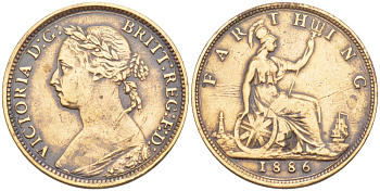 Великобритания 1 фартинг 1886 Виктория (1837-1901) KM 753, Spink 3958 бронза 4543-917