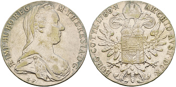 Австрия 1 талер 1780 SF, Мария Терезия, официальный рестрайк KM Т1 серебро 4578-314