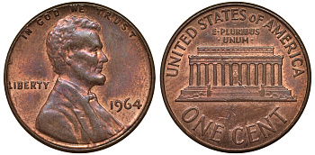 США 1 ЦЕНТ 1964 ЛИНКОЛЬН KM 201 медь цинк 62-112