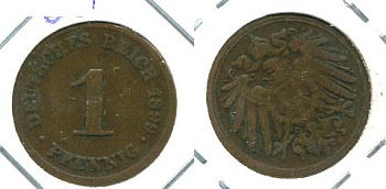 ГЕРМАНИЯ 1 ПФЕННИГ 1899 D KM 10 , J. 10 медь 701-144