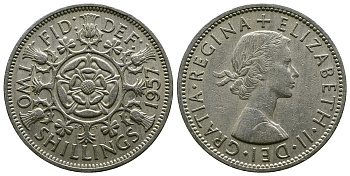 Великобритания 2 шиллинга (флорин) 1957 Елизавета II (1952-2022) KM 906, Spink 4146 медно-никель 4382-135