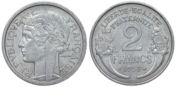 Франция 2 франка 1958 KM 886а.1, Le Franc 269.18 алюминий 4123-413
