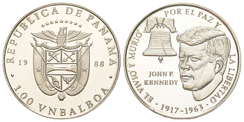 Панама 1 бальбоа 1988 25 лет со дня смерти Джона Кеннеди X M12 медно-никель PROOF 3711-922