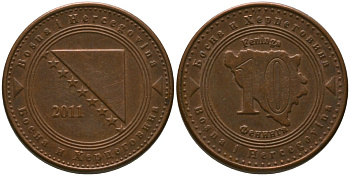Босния и Герцеговина 10 фенингов 2011 KM 115 сталь плакированная медью 4549-342