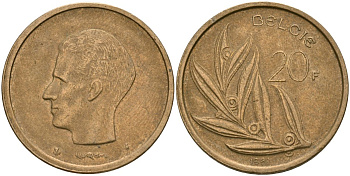 Бельгия 20 франков 1981 Надпись на голландском - 'BELGIE' KM 160 никелевая бронза 4165-332
