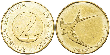 Словения 2 толара 1994 ласточка KM 5 никель латунь 210-743