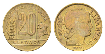 Аргентина 20 сентаво 1942 KM 42 алюминиевая бронза 4664-147