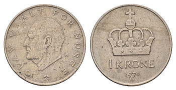 Норвегия 1 крона 1974 Улаф V (1957-1991) KM 419 медно-никель 190-844