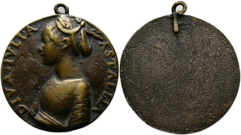ЕВРОПА МЕДАЛЬ ND DIVA IVLIA ASTALLIA, ДИАМЕТР 55 ММ., ОДНОСТОРОННЯЯ, С КОЛЬЦОМ бронза 1084-5-21