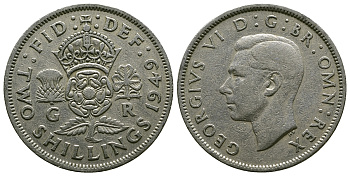 Великобритания 2 шиллинга (флорин) 1949 Георг VI (1936-1952) KM 878, Spink 4107 медно-никель 4381-1242