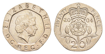 Великобритания 20 пенсов 2004 Елизавета II (1952-2022) KM 990, Spink 4630 (G3) медно-никель aUNC 4639-933