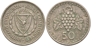 Кипр 50 милсов 1977 виноград KM 41 медно-никель 55-615