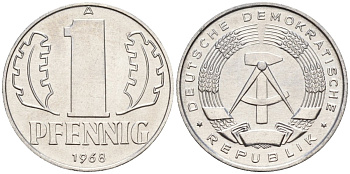 ГДР 1 пфенниг 1968 A KM 8.1 алюминий 4174-945