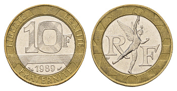 Франция 10 франков 1989 тип гений Бастилии KM 964.1, Le Franc 375.3 биметалл 3459-832