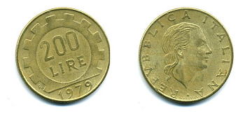 Италия 200 лир 1979 R, шестерня KM 105 алюминиевая бронза 54-1425