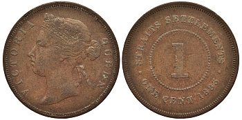 Стрейтс-Сетлментс 1 цент 1883 Виктория (1837-1901), медальный тип KM 9 медь 1523-323