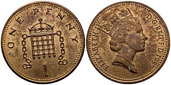 Великобритания 1 пенни 1989 Елизавета II (1952-2022) KM 935, Spink 4381 (B3) бронза 58-142