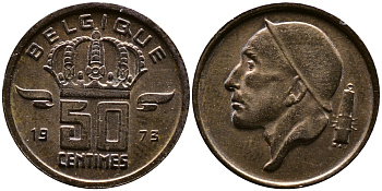 БЕЛЬГИЯ 50 САНТИМОВ 1973 BELGIQUE KM 148.1 бронза 4387-626