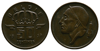 Бельгия 50 сантимов 1957 Belgie, Бодуэн I (1951-1993) KM 149.1 бронза 4384-731