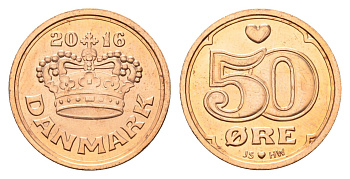 Дания 50 эре 2016 Маргрете II (1972-2024) KM 866 бронза UNC 76-558