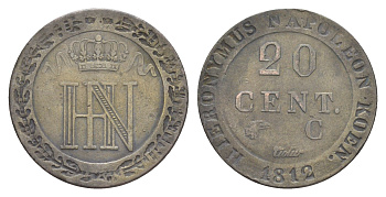 Вестфалия 20 сантимов 1812 C, Жером Бонапарт (1807-1813) KM 97 серебро 633-1344