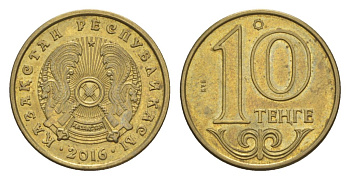Казахстан 10 тенге 2016 KM 25a сталь плакированная латунью UNC 4632-155