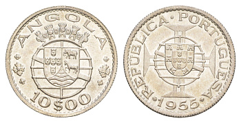 Ангола 10 эскудо 1955 KM 73 серебро UNC 4127-632