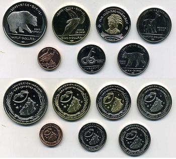 США (резервация индейцев племени Койота) лот из 7 монет 2011 животные UNC M75-11