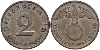Германия 2 рейхспфеннига 1938 E KM 90, J. 362 бронза 4151-115