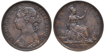 Великобритания 1 фартинг 1891 Виктория (1837-1901) KM 753, Spink 3958 бронза 4609-1033