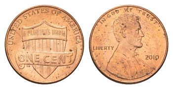 США 1 цент 2010 Авраам Линкольн KM 468 цинк плакированный медью UNC 4627-1068