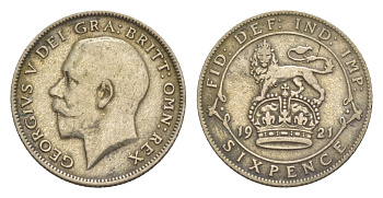 Великобритания 6 пенсов 1921 Георг V (1910-1936) KM 815a.1, Spink 4024 серебро 4643-848