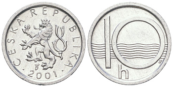 Чехия 10 геллеров 2001 KM 6 алюминий aUNC 192-619