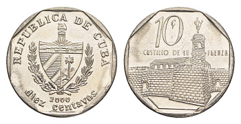 Куба 10 сентаво 2000 форт в Гаване Ла-Фуэрса KM 576.2 сталь плакированная никелем UNC 4651-526