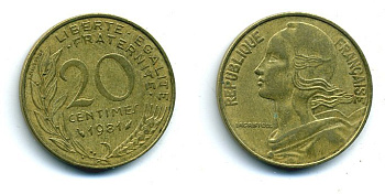 ФРАНЦИЯ 20 САНТИМОВ 1981 KM 930 медь алюминий никель 25-2333