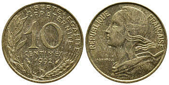 ФРАНЦИЯ 10 САНТИМОВ 1992 ТИП MARIANNE KM 929 медь алюминий никель 93-1333