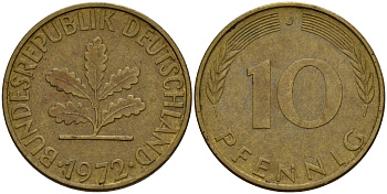 ФРГ 10 пфеннигов 1972 J J. 383, KM 108 сталь плакированная латунью    4603-415
