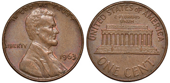 США 1 цент 1963 KM 201 медь цинк 4532-257