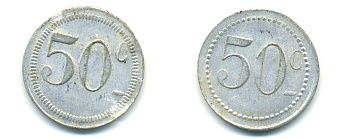 ФРАНЦИЯ 50 САНТИМОВ НАЧАЛО XX ВЕКА d 24 мм, вес около 1,0 гр., платежный жетон алюминий 89-747