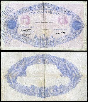 Франция 500 франков 1936 03 сентября 1936 Pick 66m  бумага   436-14-1-1