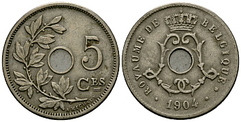 Бельгия 5 сантимов 1904 Belgique KM 54 медно-никель 4173-353