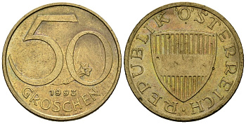 Австрия 50 грошей 1993 KM 2885 алюминиевая бронза 4173-1156