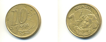 БРАЗИЛИЯ 10 СЕНТАВО 2001 KM 649.2 сталь плакированная латунью 176-725