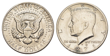 США 1/2 доллара (50 центов) 1971 D, Джон Кеннеди KM 202b медь плакированная медно-никелем aUNC 111-414