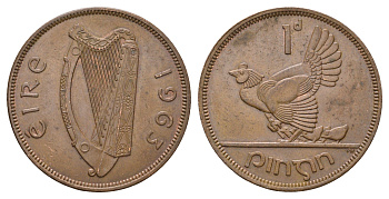 Ирландия 1 пенни 1963 курица с цыплятами KM 11 бронза 4178-1224