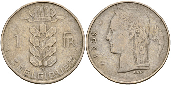 Бельгия 1 франк 1956 Belgique KM 142.1 медно-никель    4161-1231